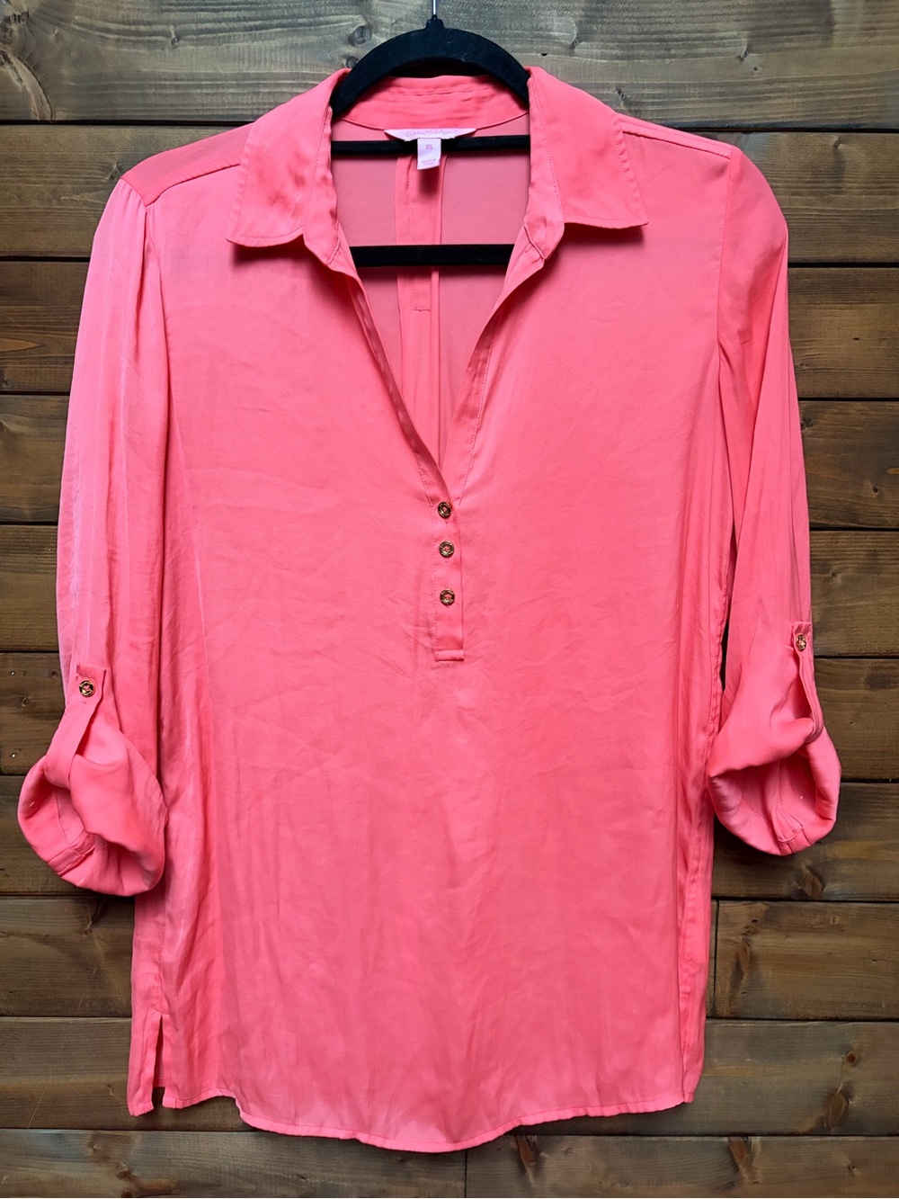 Lilly Pulitzer Women's Coral Button-Front V-Neck Blouse